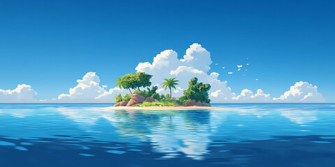 A beautiful tropical island with blue skies and ocean views