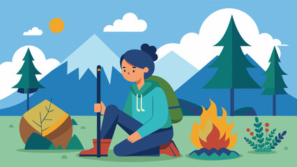 Fototapeta premium A survivor of abuse finding peace and empowerment while learning wilderness survival skills.. Vector illustration
