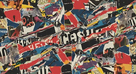 Fototapeta premium Assemble a dynamic collage combining hand-cut images, textures, and typography. Incorporate elements that appear to be in motion, reflecting the ever-changing nature of modern media and culture.