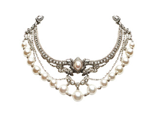 Obraz premium The image features a beautifully designed necklace with pearls, metal accents, and intricate details