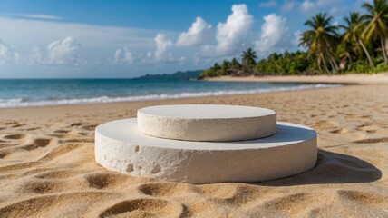 Podium Display at Beach for Product Presentation or Summer Promotion