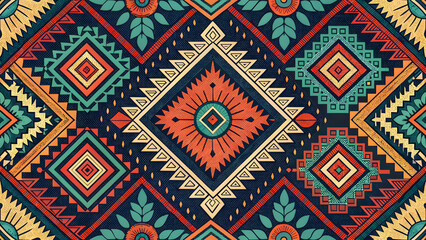 Bold tribal ethnic motifs with vibrant colors and geometric patterns