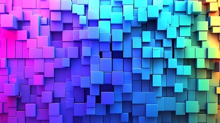 A vibrant gradient of colorful square cubes creates depth