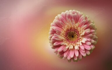 Bright gerbera flower close-up. The flower seems to float on a thin gradient background that seamlessly merges with the surrounding space. A photo with a place to copy it.