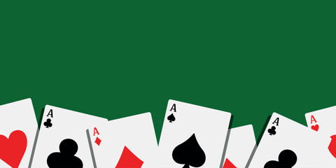 Seamless card border. Frame of aces. Vector clipart isolated on green background.