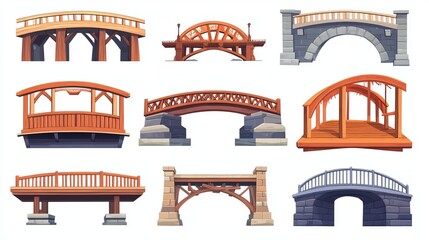 Various Bridge Designs for Urban and Rural Settings: Stone, Metal, Wooden, and Railway Structures
