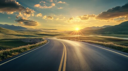 Fototapeta premium 3D Floating Road and Sky Design: Highway Concept for Speed Tours 