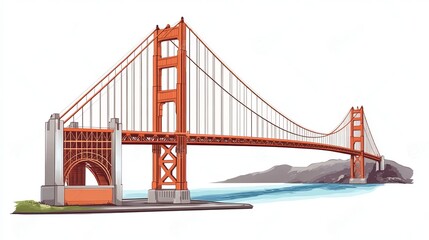 Golden Gate Bridge: San Francisco, USA - Flat Style Vector Illustration

