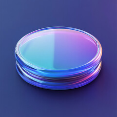 Iridescent glass disks on a blue surface