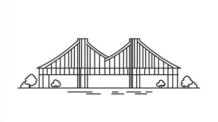 Thin Line Icon of a Bridge Isolated on White

