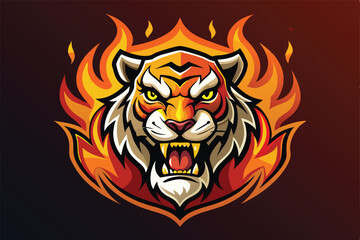 A striking tiger head surrounded by flames, capturing fierce energy ideal for gaming enthusiasts, tiger head on fire for a gaming account
