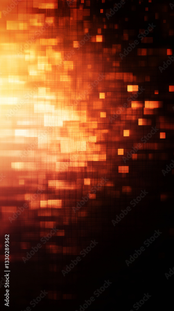 Aufkleber Vivid orange mosaic displaying interconnected geometric squares, creating dynamic digital pattern with angular contemporary layout