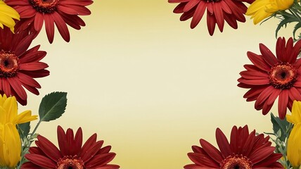 Red and Yellow Gerbera Flower Border with Light Yellow Background