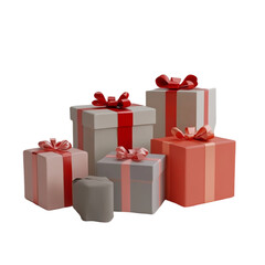 Obraz premium Festive Gift Boxes Red and Pink Ribbons Joyful Surprise