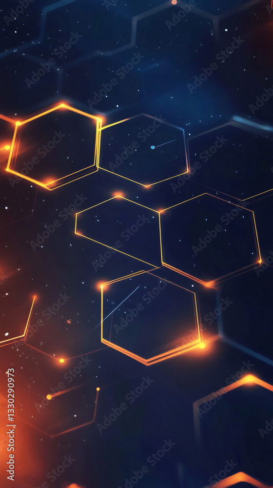 Aufkleber Glowing orange hexagonal honeycomb pattern representing technological innovation and cosmic design possibilities