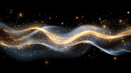 Obraz premium Golden And Silver Waves Of Light Sparkle In The Dark