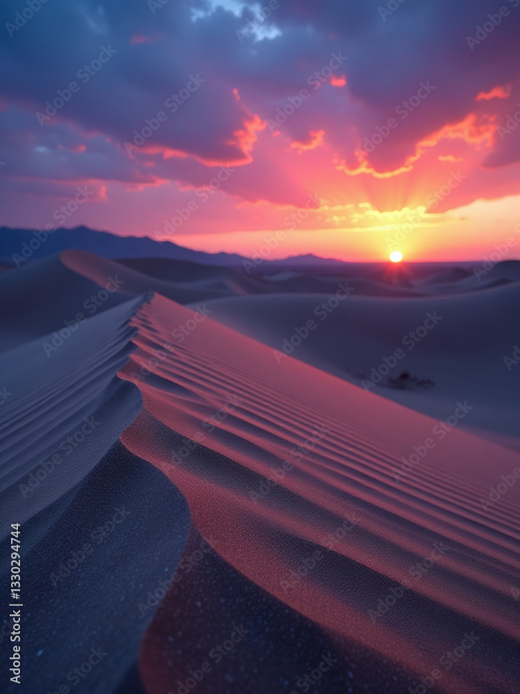 Poster a desert landscape at twilight is serene and enchanting with sand mirroring the waning light in a be