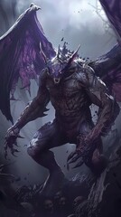 Fototapeta premium an evil monster with purplish spots on his body and bat wings