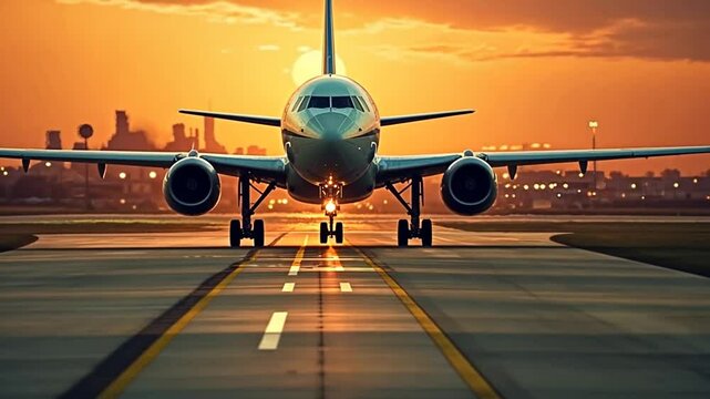 Frontale Ansicht eines landenden Flugzeugs