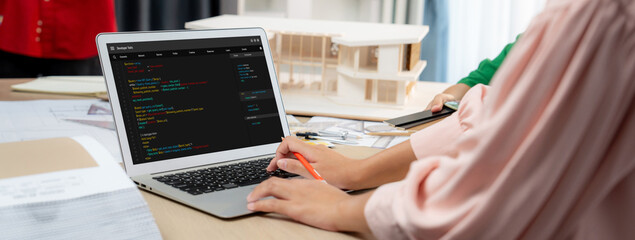 Software development programming on computer screen for brisk application and program coding