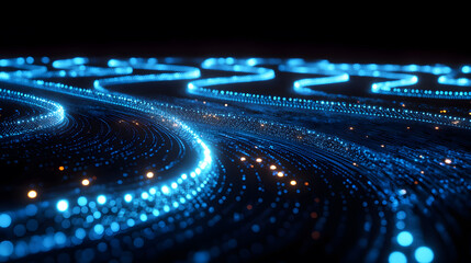 Abstract Blue Glowing Particle Waves, Digital Technology Background