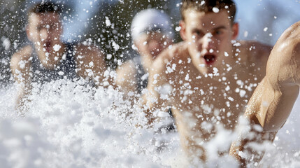 Obraz premium Athletes competing in snow, showcasing determination and strength