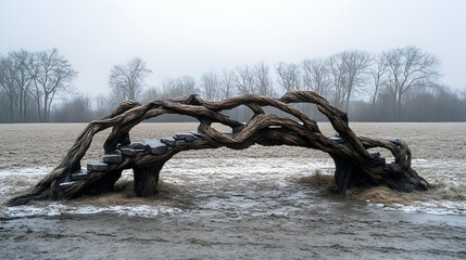 Fototapeta premium Wooden bridge over flooded field