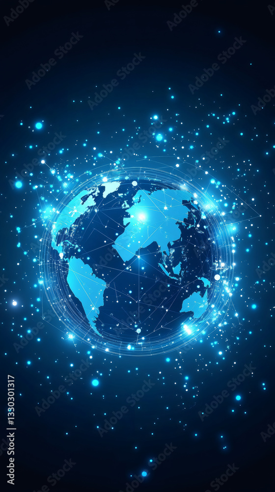 Aufkleber Global network and internet connection on planet Earth rotating in space with blue background