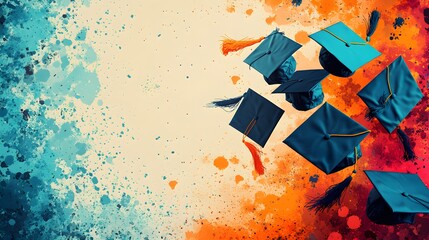 DIY Graduation Card Template with Caps and Diplomas for Print-at-Home