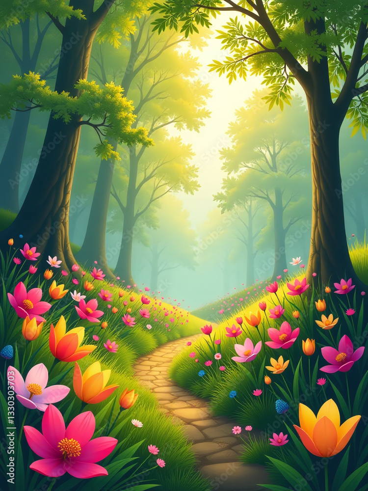 Poster vibrant hues and lush greenery burst forth in a radiant symphony of color and light, embodying unbri