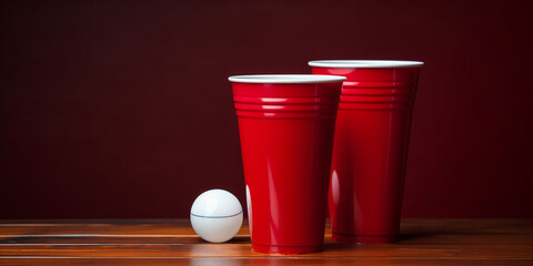 red cups Red cups and a ping pong ball set up for a game of beer pong.