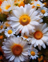 Obraz premium Close-up of a lively cluster of daisies, their vivid yellow centers contrasting beautifully bouquet. Ai Generated