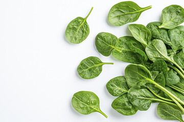 Obraz premium Fresh spinach leaves arranged on light background, showcasing vibrant green color and texture