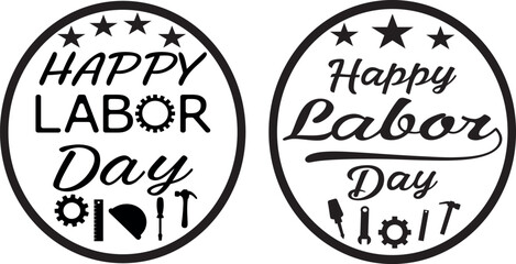 Happy labor day typography calligraphy vector illustration in United States of America  with stars, gears, tools.