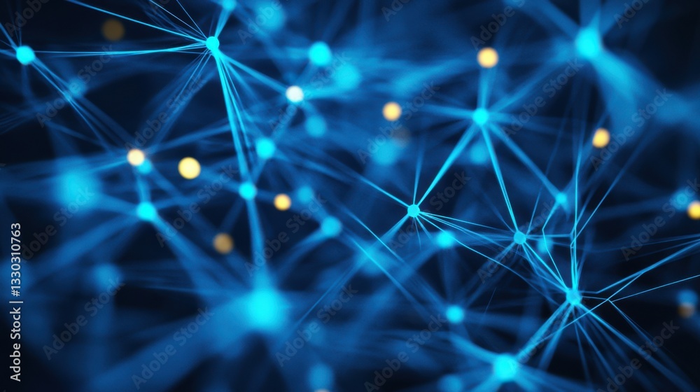 Poster abstract ai neural network background with glowing interconnected nodes and deep blue cyan digital circuits, futuristic cybernetic web with smooth soft lighting, concept of artificial intelligence