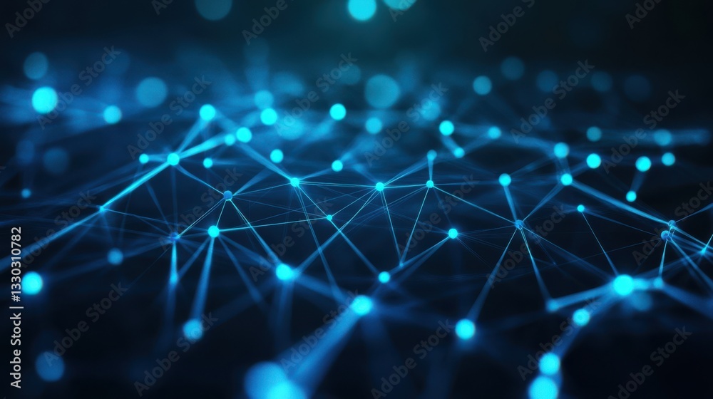 Fototapete abstract ai neural network background with glowing interconnected nodes and deep blue cyan digital circuits, futuristic cybernetic web with smooth soft lighting, concept of artificial intelligence