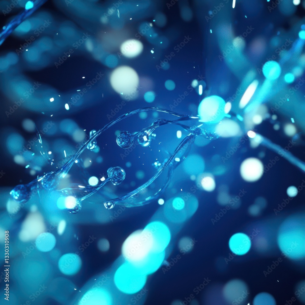 Aufkleber futuristic biotech background with floating 3d dna strands and glowing molecular structures, transpa