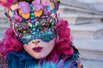 Venetian Carnival Mask with Colorful Butterflies and Jewels