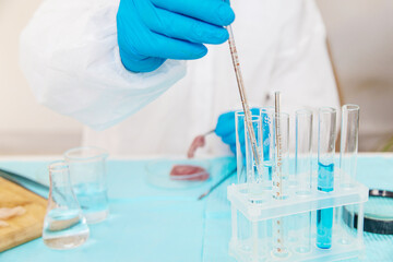 laboratory testing of different food products. Selective focus.