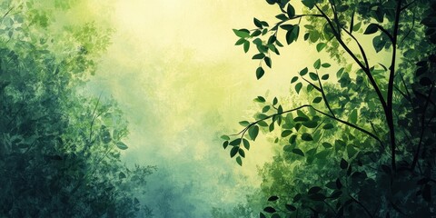 The green canopy of trees under a bright sky