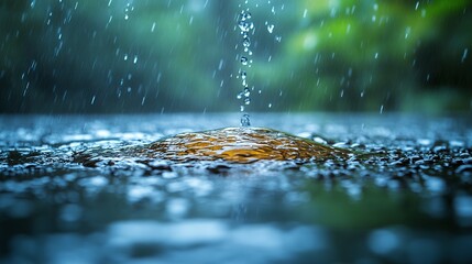 Raindrops Falling on Water Surface Creating Ripples in Nature