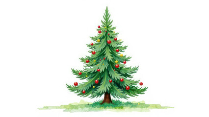 Obraz premium christmas fir tree in watercolor on white background
