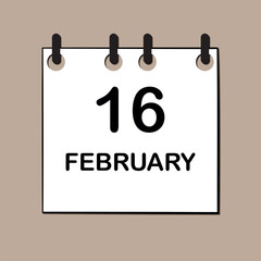 February 16. Daily Calendar icon for design. Simple design for business brochure, flyer, print media, advertisement. Easily editable.