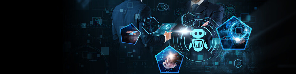 Chatbots Concept: Artificial intelligence, natural language processing, customer support, automated responses, virtual assistant, machine learning, conversational interfaces on global business network