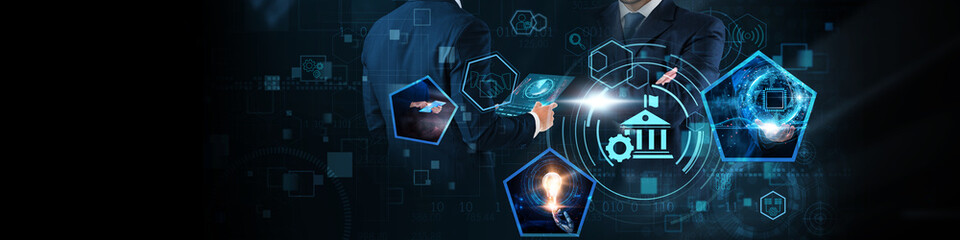 E-Governance Concept: Transparency, digital services, public engagement, data security, policy...