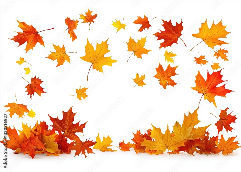 Aufkleber autumn maple leaves falling and resting on white background