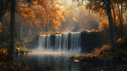 Waterfall in autumn forest, beautiful wallpapers, textures, and backgrounds