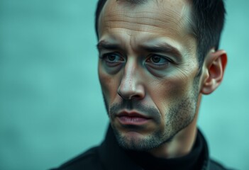 Fototapeta premium Male portrait with melancholic expression on pastel background