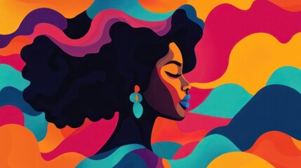 Vibrant portrait of a woman with bold, colorful background