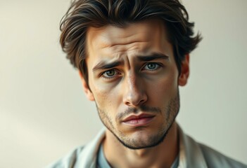 Fototapeta premium Photorealistic male portrait on pastel background